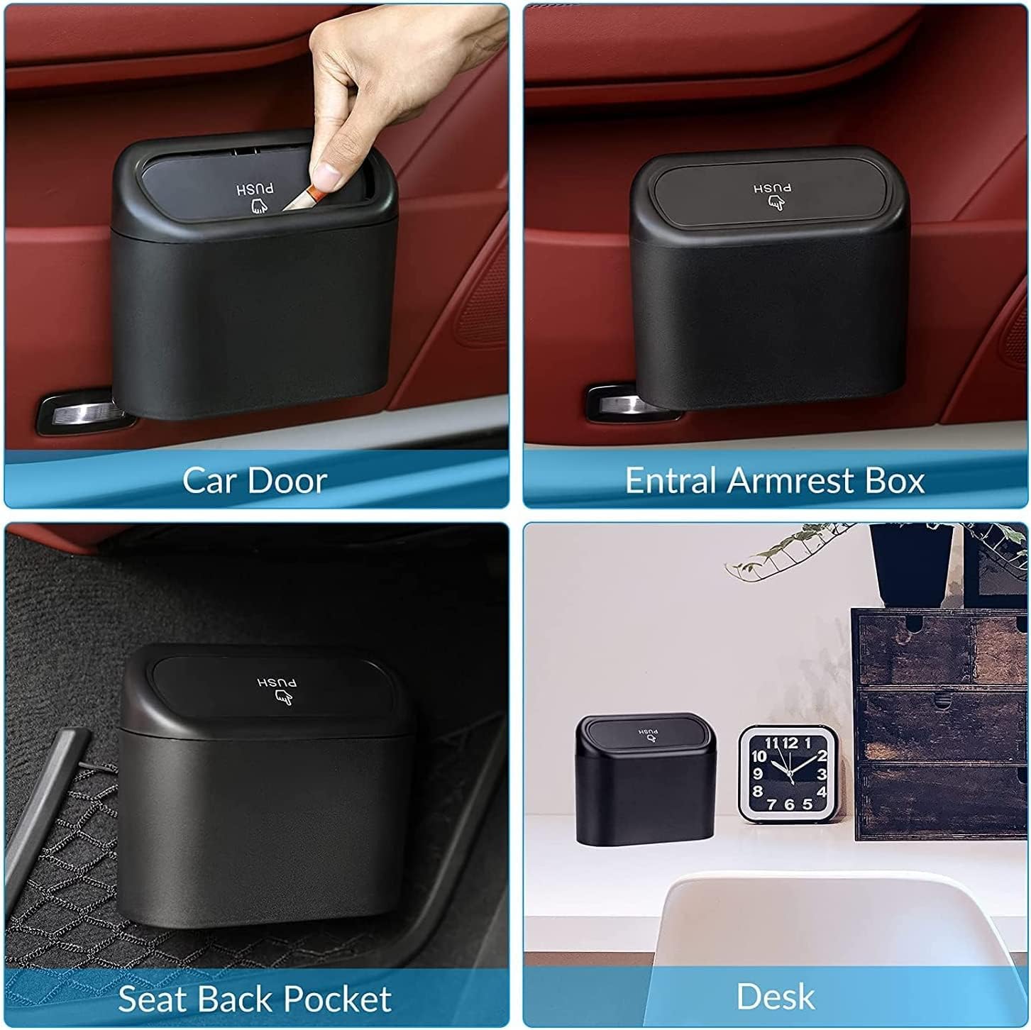 SUPINE 2-Pack Car Trash Can with 30 Disposable Bags – Leak-Proof Vehicle Garbage Bin for Car,Kitchen, Bathroom, Office,Desktop&Outdoor Use – Multi-Purpose Waste Container Organizer