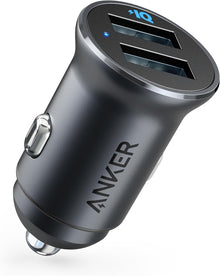 شاحن سيارة من انكر، شاحن سيارة معدني ميني 24 واط/4.8 امبير مع منفذ USB مزدوج، محول سيارة باور درايف 2 مع مصباح ليد أزرق، لهاتف ايفون 16/15/14/13/12، سامسونج، هواوي، شاومي، ريدماي، فيفيو، اوبو والمزيد
