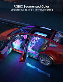 مصابيح LED للسيارة من جوفي، مصابيح داخلية ذكية RGBIC مع تحكم عبر التطبيق، 4 أوضاع للموسيقى، 30 خيارًا للمشاهد و16 مليون لون، تصميم بخطين من مصابيح LED لتزيين السيارة، تيار مستمر 12 فولت