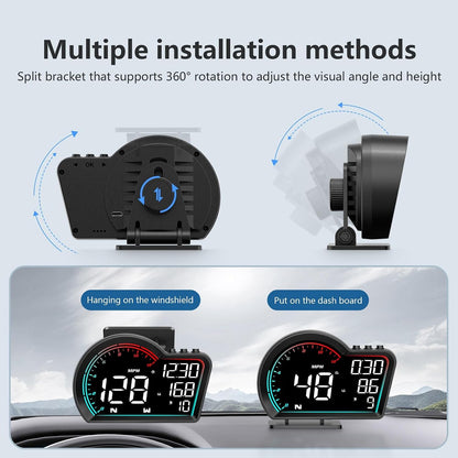 HUD Digital Speedometer for Car- Universal Heads Up Display with Oversize Screen, Large LCD MPH Speed & Fatigue Alert, Over-Speed Alarm Compass