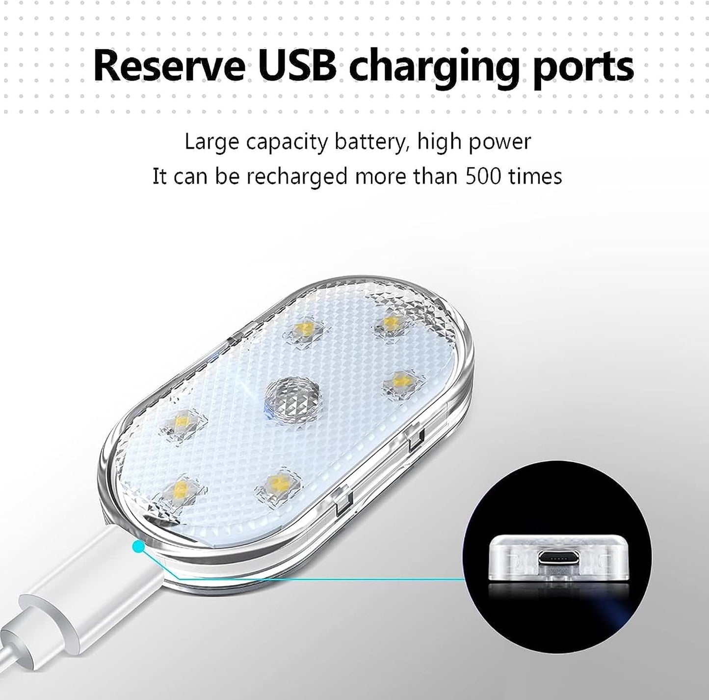 سلفار مصابيح LED للسيارة، مصابيح LED داخلية صغيرة محمولة تعمل باللمس مع 6 خرزات مصباح LED ساطعة، اضاءة قابلة لاعادة الشحن بمنفذ USB، مصباح طوارئ للسيارة (ضوء ازرق)