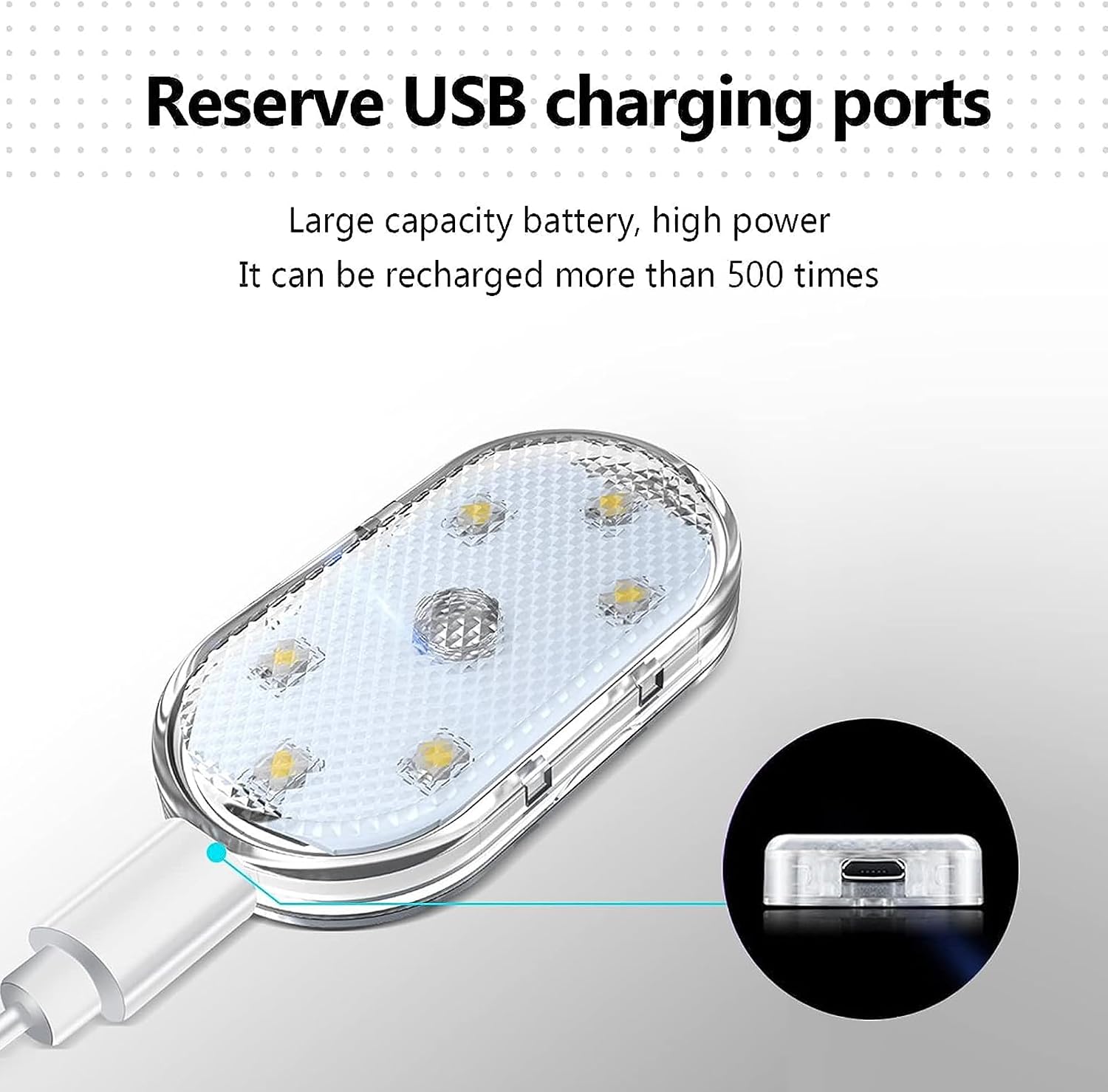 سلفار مصابيح LED للسيارة، مصابيح LED داخلية صغيرة محمولة تعمل باللمس مع 6 خرزات مصباح LED ساطعة، اضاءة قابلة لاعادة الشحن بمنفذ USB، مصباح طوارئ للسيارة (ضوء ازرق)