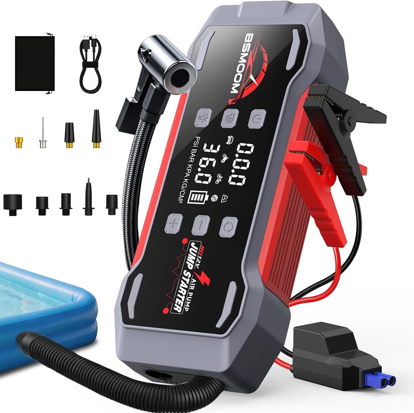 Jump Starter with Air Compressor 8000A, 14 in 1 Car Battery Jump Starter with 45W Quick Charger,(All Gas/14L Diesel),150PSI Tire Inflator & Air Inflator/Deflator Pump