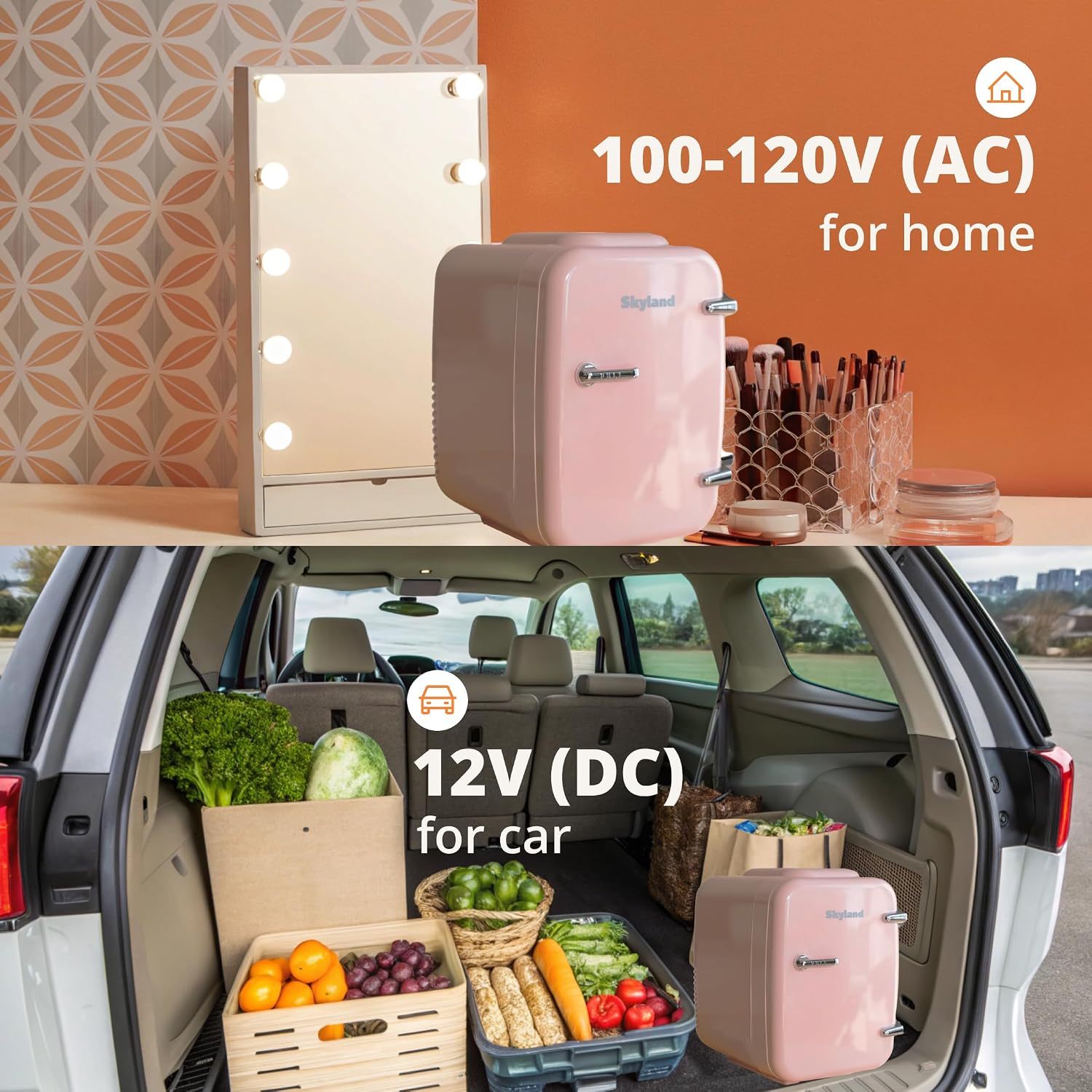 Skyland Mini Fridge 4L / 6 Can – Portable Cooler & Warmer for Skincare, Cosmetics, Food & Drinks – Quiet, Energy Efficient Personal Beauty Fridge for Home, Office, Car & Travel (Pink)