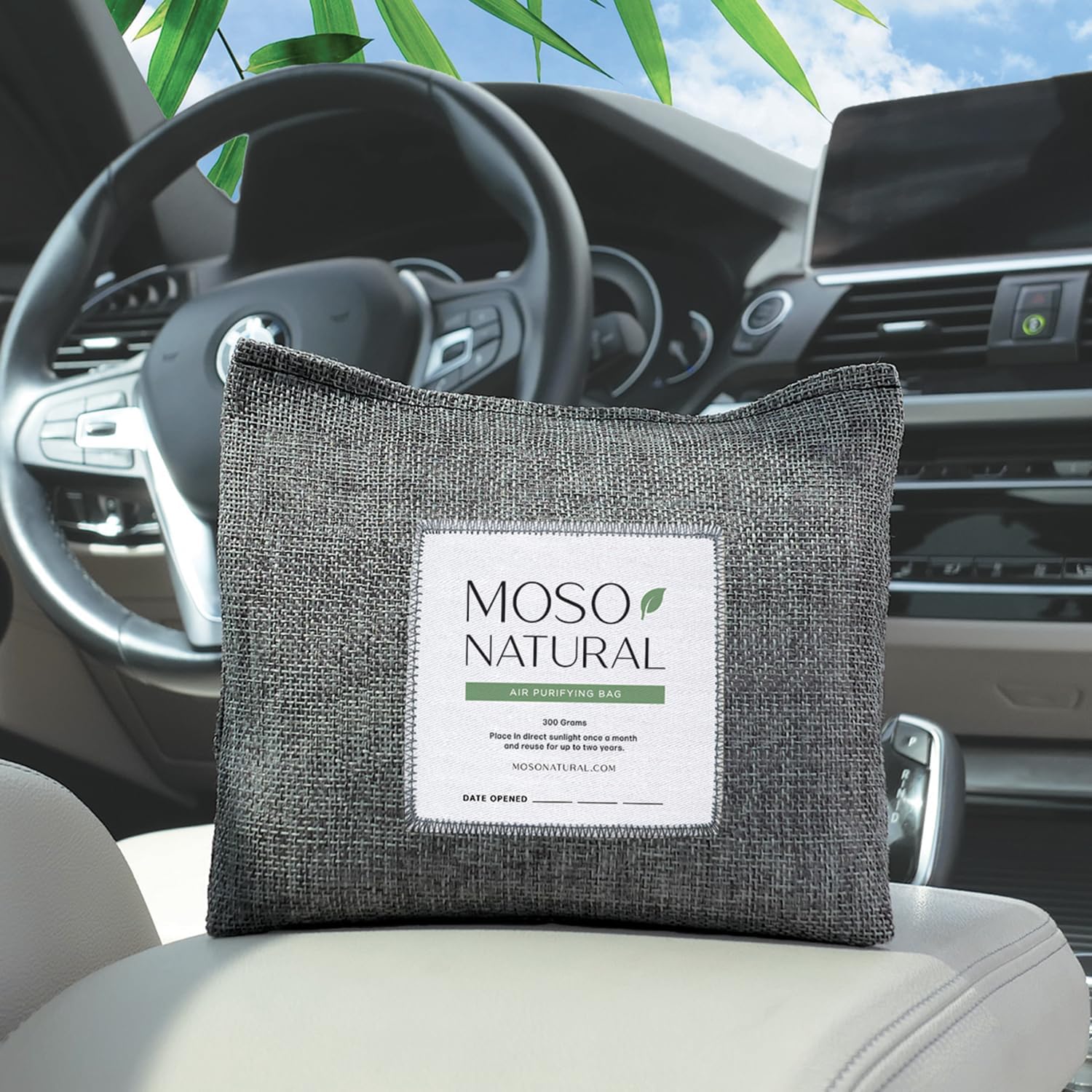 MOSO NATURAL Air Purifying Bag A Scent Free Odor Eliminator For Cars, Trucks and SUVs. Premium Moso Bamboo Charcoal Odor Absorber - 300 g (Pack of 1), Linen, Long Lasting Bag| Lasts up to 2 years!