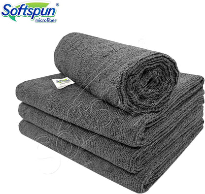 قماش مايكروفايبر سوفتسبون - 4 قطع - 40×40 سم - 340 غرام لكل متر مربع رمادي - مناشف مايكروفايبر متعددة الاغراض سميكة خالية من الوبر والبقع - مناشف مايكروفايبر للسيارات والدراجات لتنظيف وتلميع وغسيل