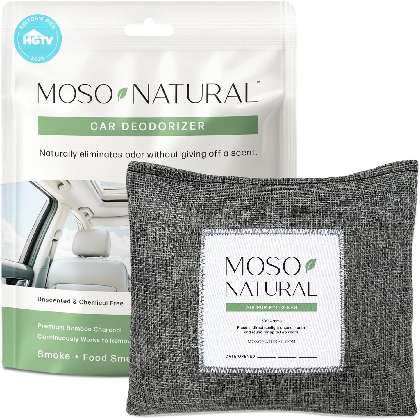 MOSO NATURAL Air Purifying Bag A Scent Free Odor Eliminator For Cars, Trucks and SUVs. Premium Moso Bamboo Charcoal Odor Absorber - 300 g (Pack of 1), Linen, Long Lasting Bag| Lasts up to 2 years!