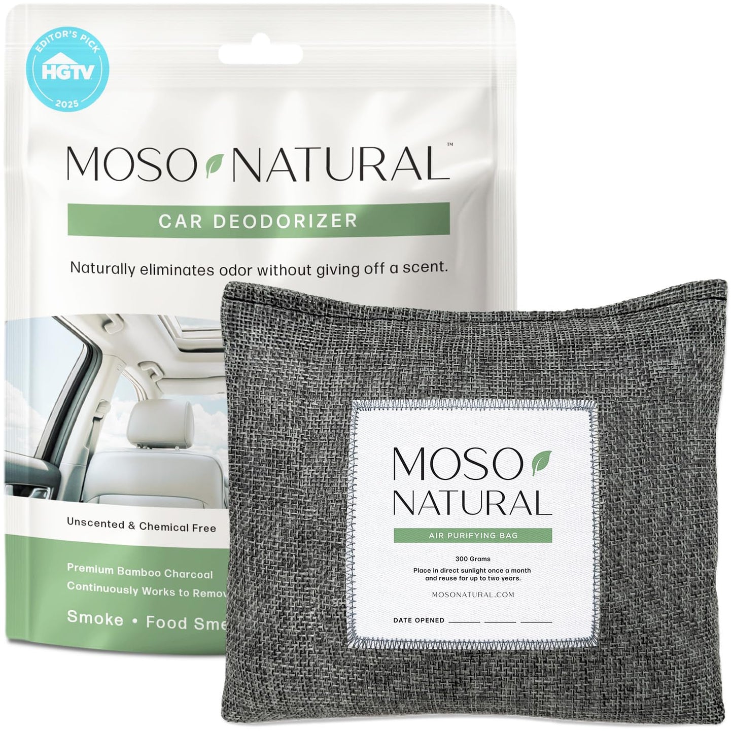 MOSO NATURAL Air Purifying Bag A Scent Free Odor Eliminator For Cars, Trucks and SUVs. Premium Moso Bamboo Charcoal Odor Absorber - 300 g (Pack of 1), Linen, Long Lasting Bag| Lasts up to 2 years!