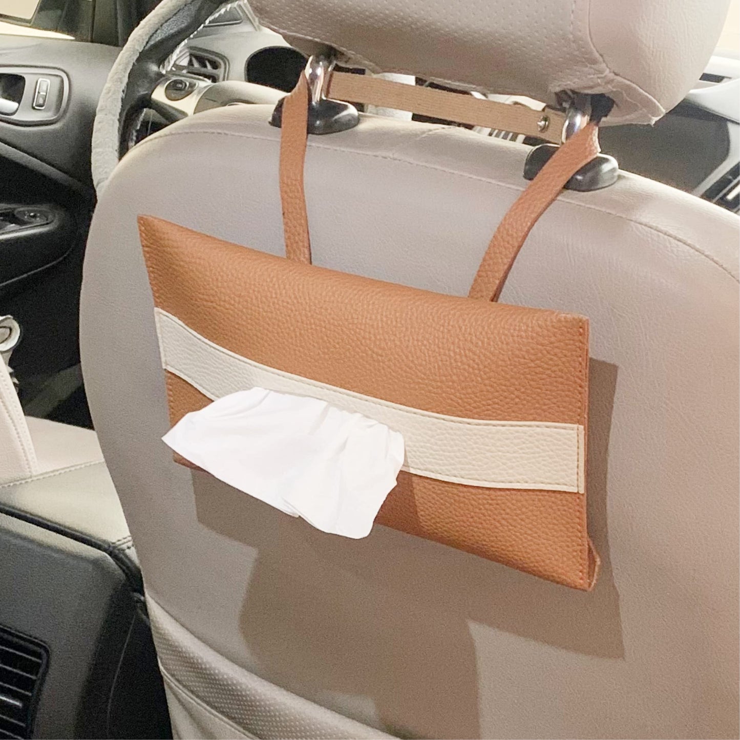 LEART Car Tissue Holder Leather – Visor Tissue Box Holder for Car | Tissue Box for Car | Car Accessories Interior | Car Tissue Box | Visor Tissue Box Holder (Camel Visor)