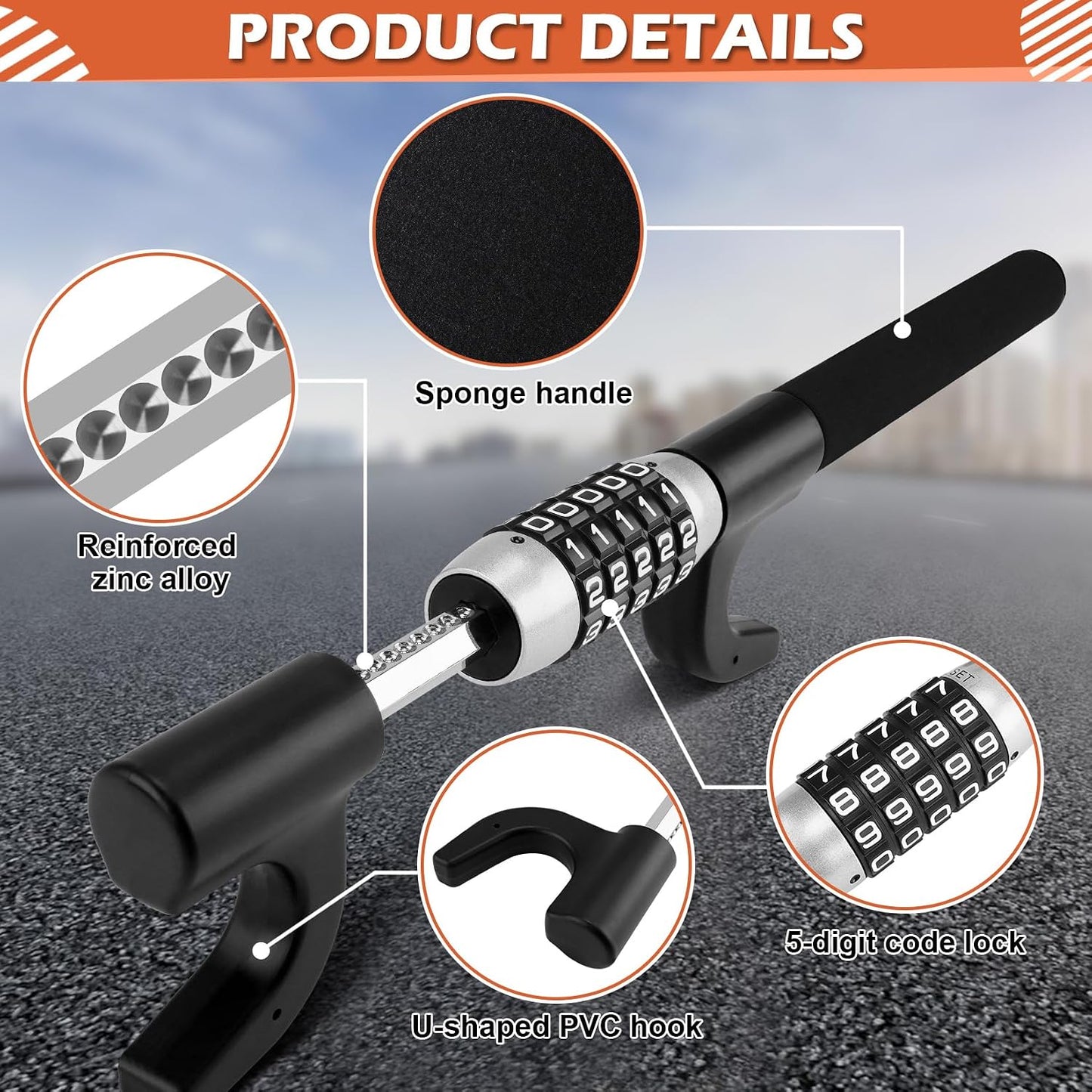 Combination Steering Wheel Lock Password Code Heavy Duty Car Security Black