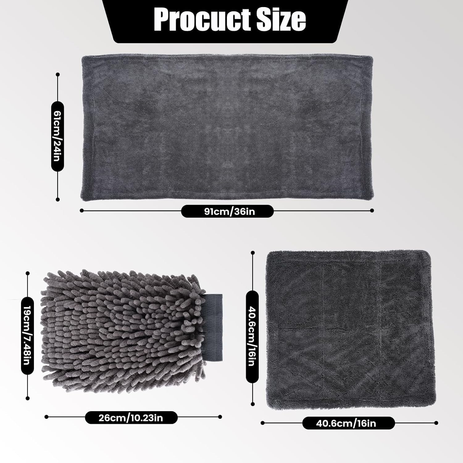 4in1 Car towel set, 2 x 1300 GSM Microfiber Drying Towel, 1x Car Wash Mitt, 1x Car Detailing Brush