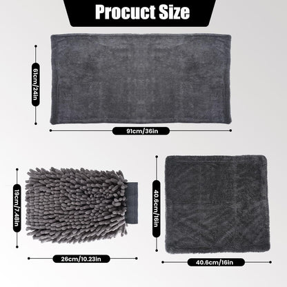 4in1 Car towel set, 2 x 1300 GSM Microfiber Drying Towel, 1x Car Wash Mitt, 1x Car Detailing Brush
