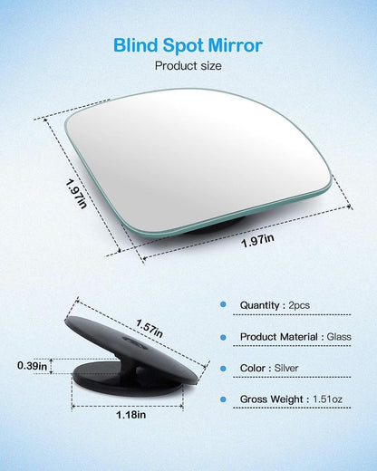 2 Pack - Fan Shaped 1.97" Mirrors Blind Spot Mirror for Car, Universal Fit, HD, Stick on, Frameless, Convex, Wide Angle, Rear View Mirror