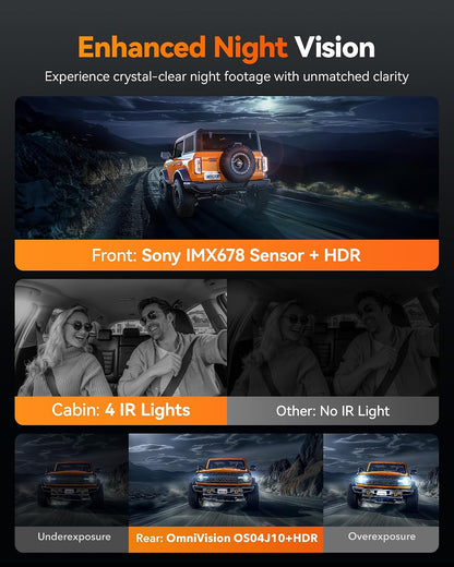 WOLFBOX G900 Tripro Cabin Version 3-Channel 4K Rear View Mirror Dash Cam for Cars, 8MP STARVIS IMX678 Night Vision, 4K+1080P+2.5K Front Inside & Rear Car Dash Camera, 5.8GHz WiFi, Voice Control, 256GB