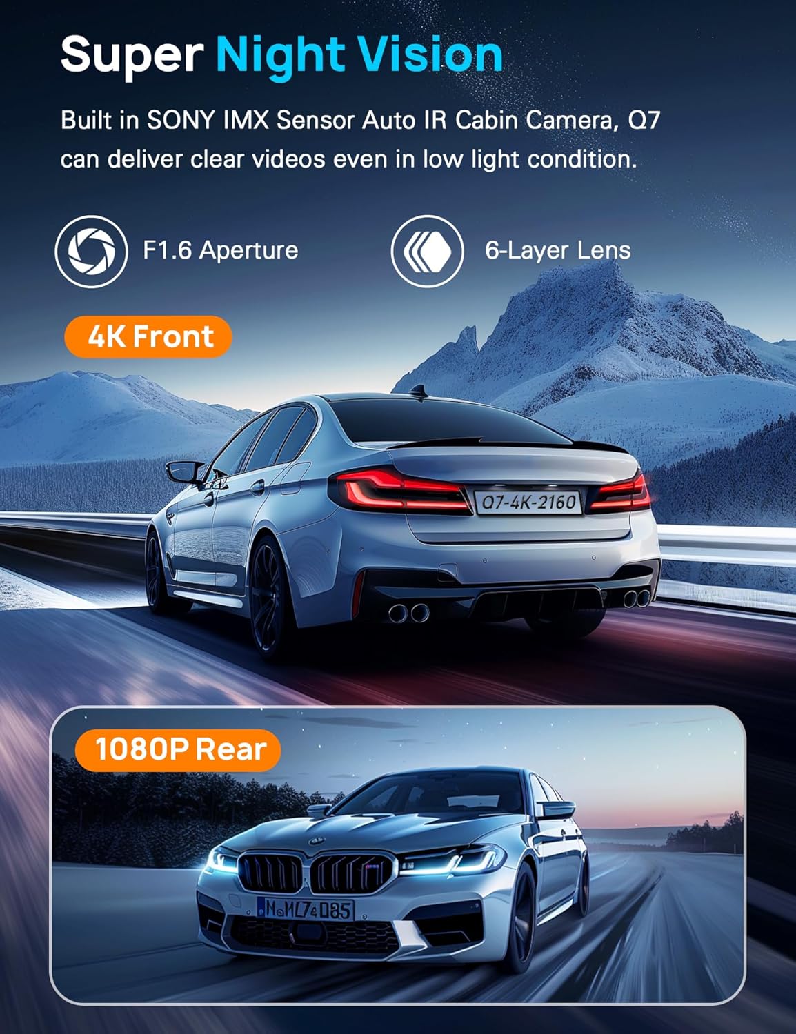 Navycrest 4K Dash Cam Front and Rear with 64GB Card, Built-in 5G WiFi, Dash Camera for Cars 4K Front and 1080P Rear, Dashcams for Cars Loop Recording, Gravity Sensor, 24-Hours Parking Mode