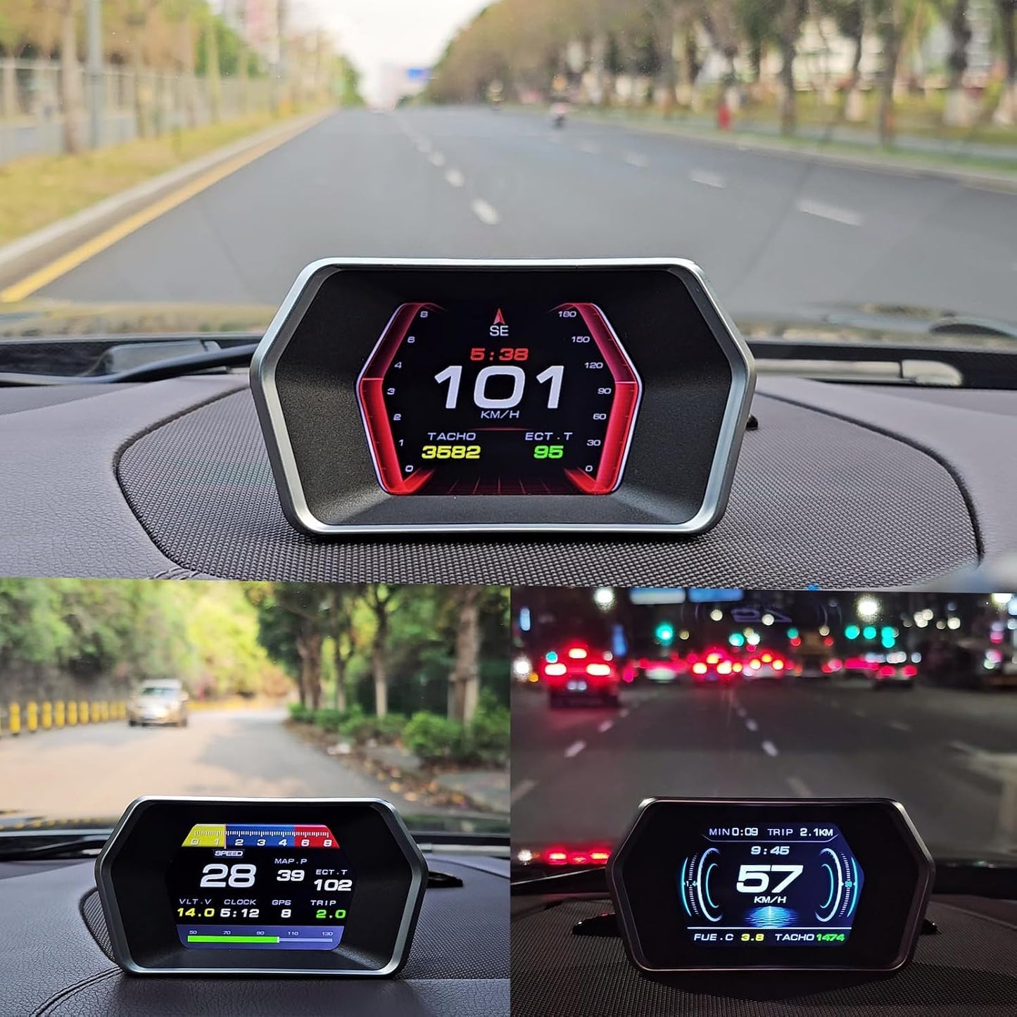 PINKE Heads up Display P17, Car Smart OBD2 Gauge Display, GPS Speedometer with Vehicle Speed, RPM, Fuel Consumption Voltage Multi Data Intelligent Instrument for All Cars