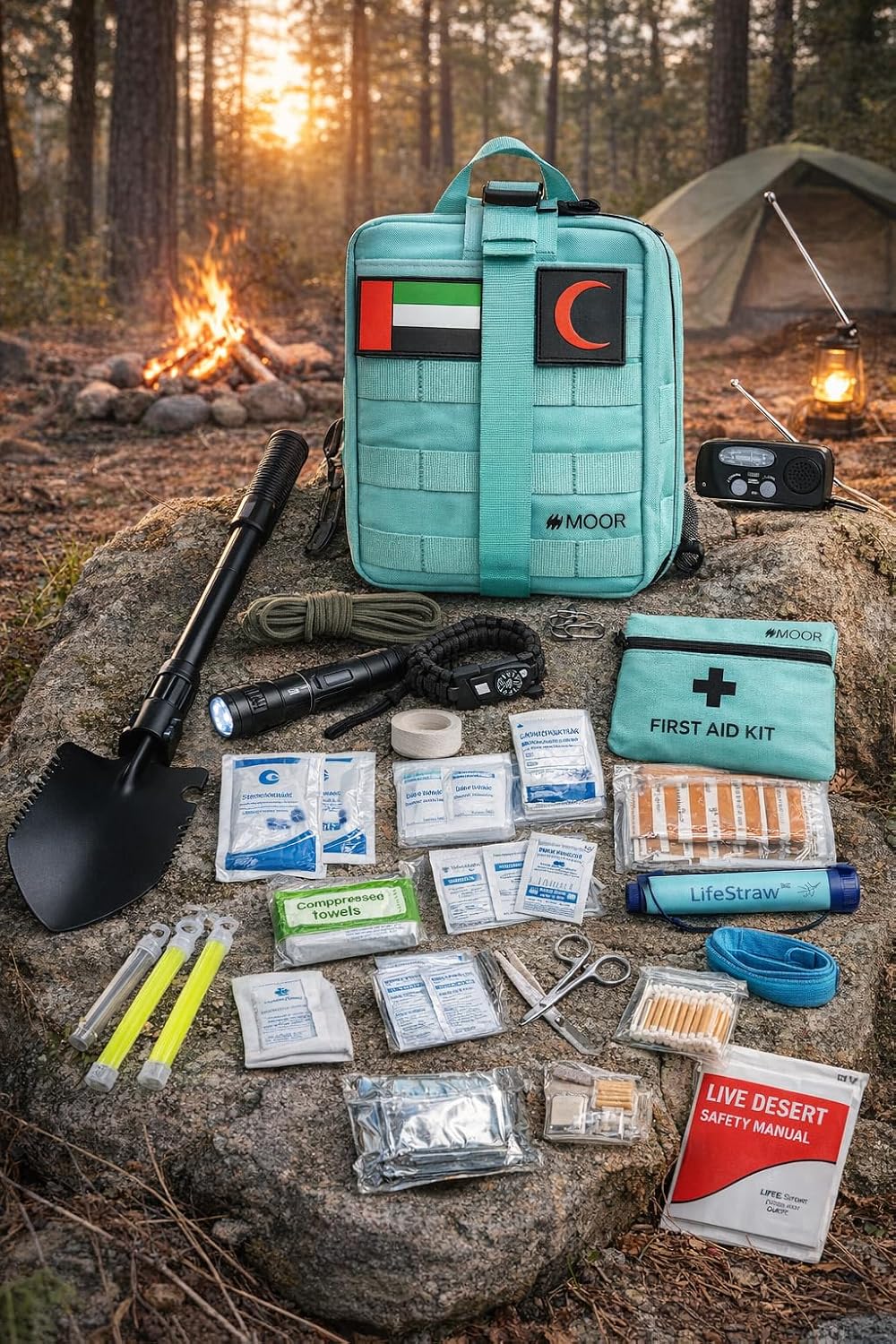 MOOR Survival Camping Kit – Emergency Outdoor Gear Set with First Aid Components for Hiking, Travel & Camping