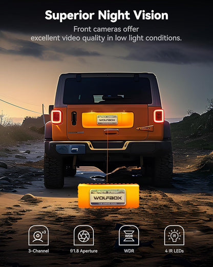 WOLFBOX i17 4K 3 Channel Dash Cam, 5.8GHz WiFi & GPS with 64GB Card, 4K+1080P+1080P Dash Cam Front and Rear Inside, Triple Car Camera with 3 Inch Screen, IR Night Vision, WDR, 24H Parking Mode