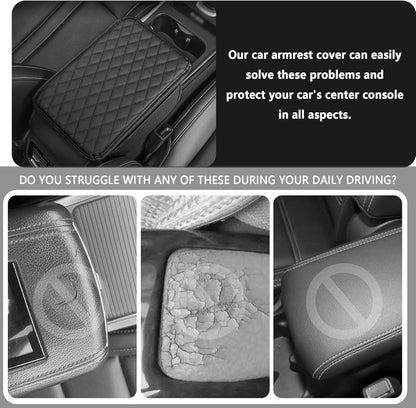 Upgraded Car Center Console Cover,Microfiber Leather Car Armrest Cover Cushion with 2 Storage Bags,Car Armrest Storage Box Car Interior Accessories for Most Vehicles (Black)