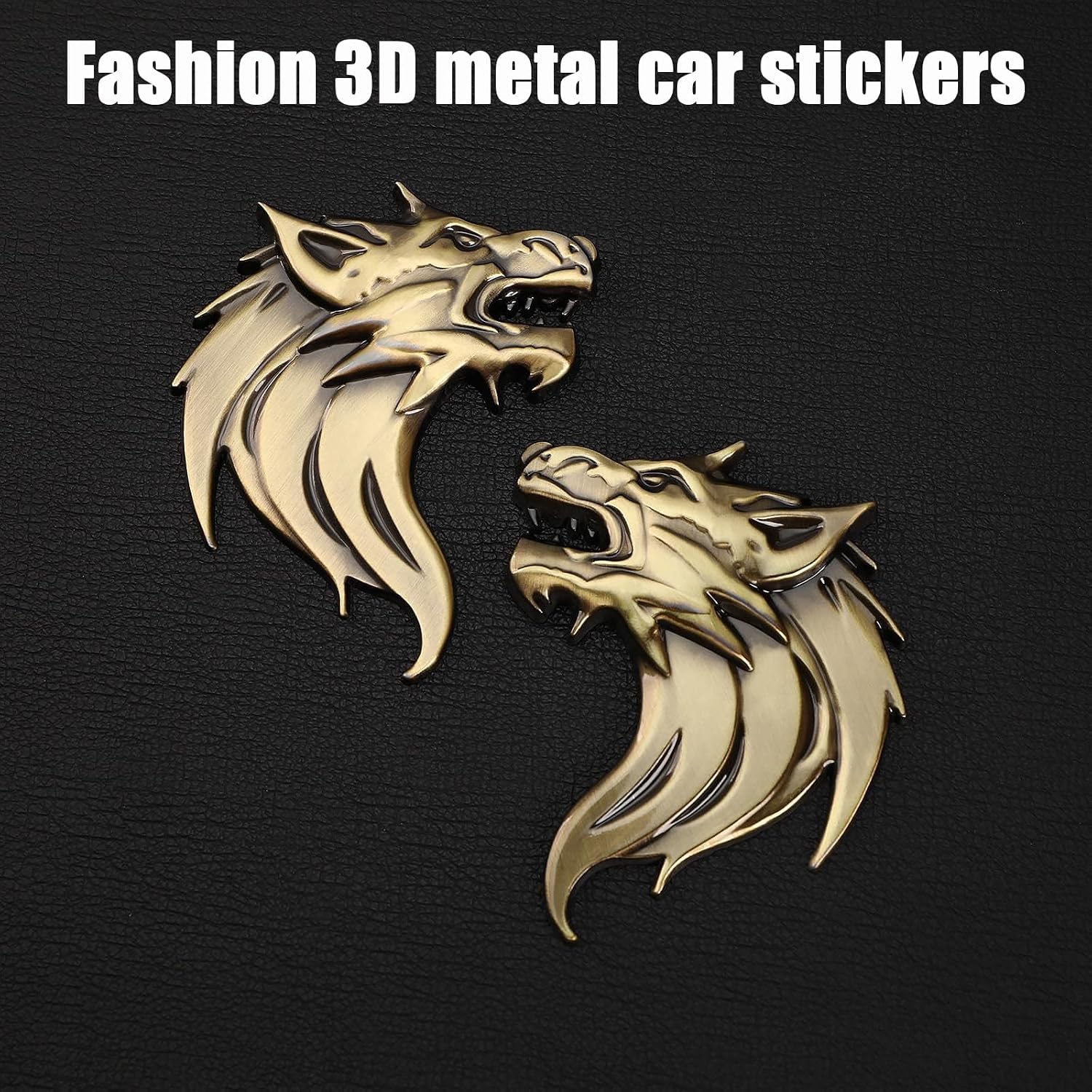 Bukela 3D Metal Car Stickers,Wolf Head Decals Emblem,Car Motorcycles Styling Emblem (Bronze)