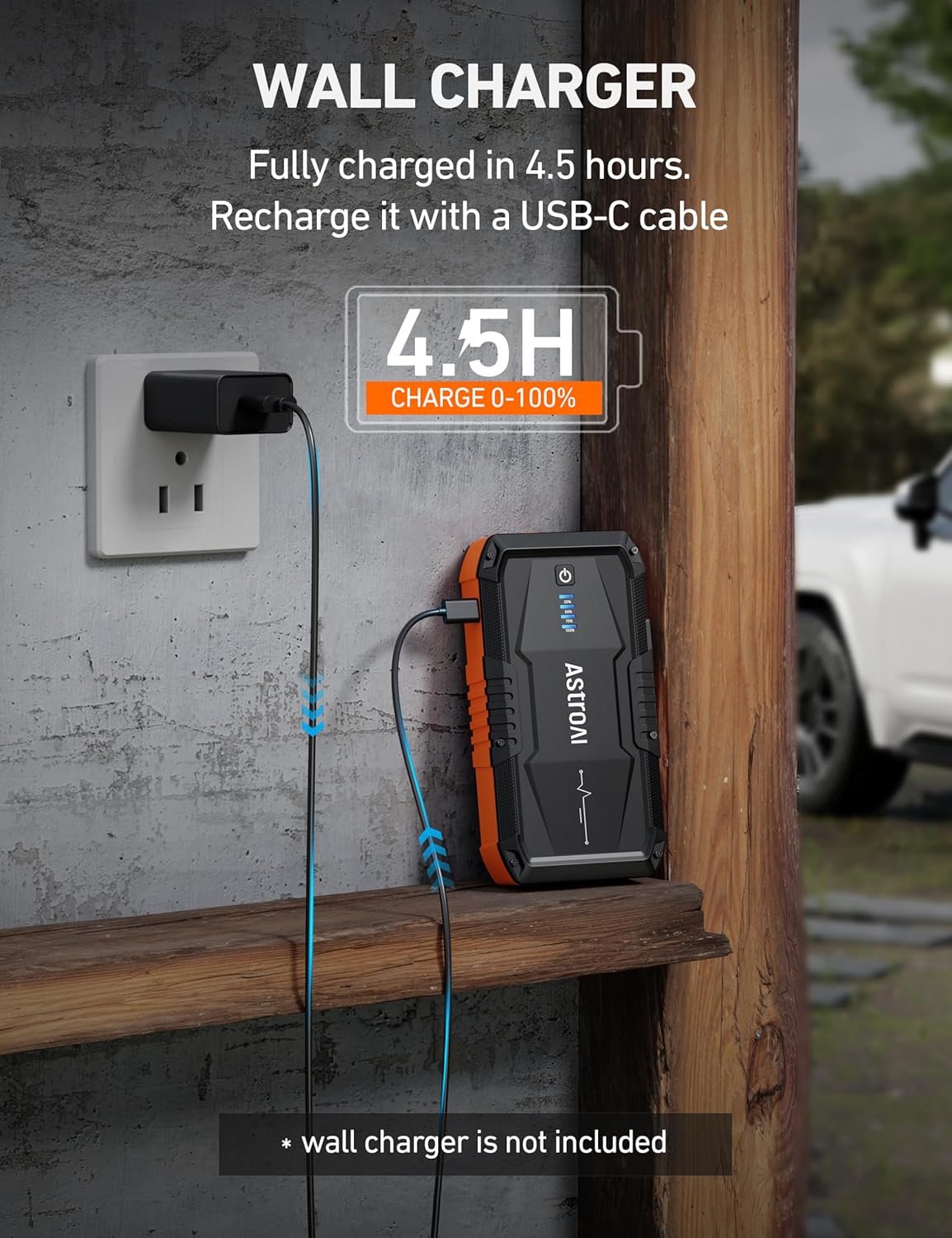 AstroAI S8 Car Battery Booster Jump Starter Power Pack,12V Portable Car Jump Starter Power Bank for Up to 6.0L Petrol & 3.0L Diesel Engines, With Smart Jumper and LED Torch