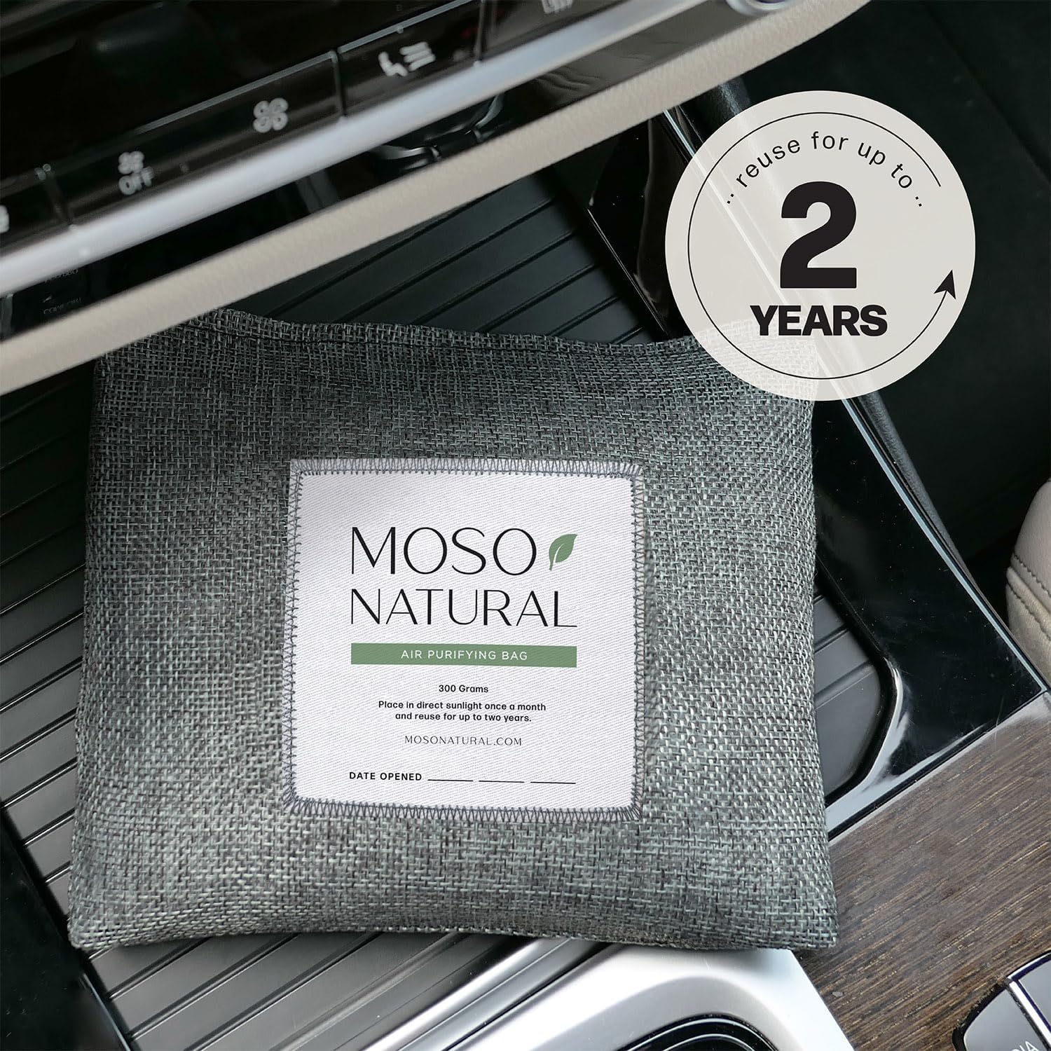 MOSO NATURAL Air Purifying Bag A Scent Free Odor Eliminator For Cars, Trucks and SUVs. Premium Moso Bamboo Charcoal Odor Absorber - 300 g (Pack of 1), Linen, Long Lasting Bag| Lasts up to 2 years!