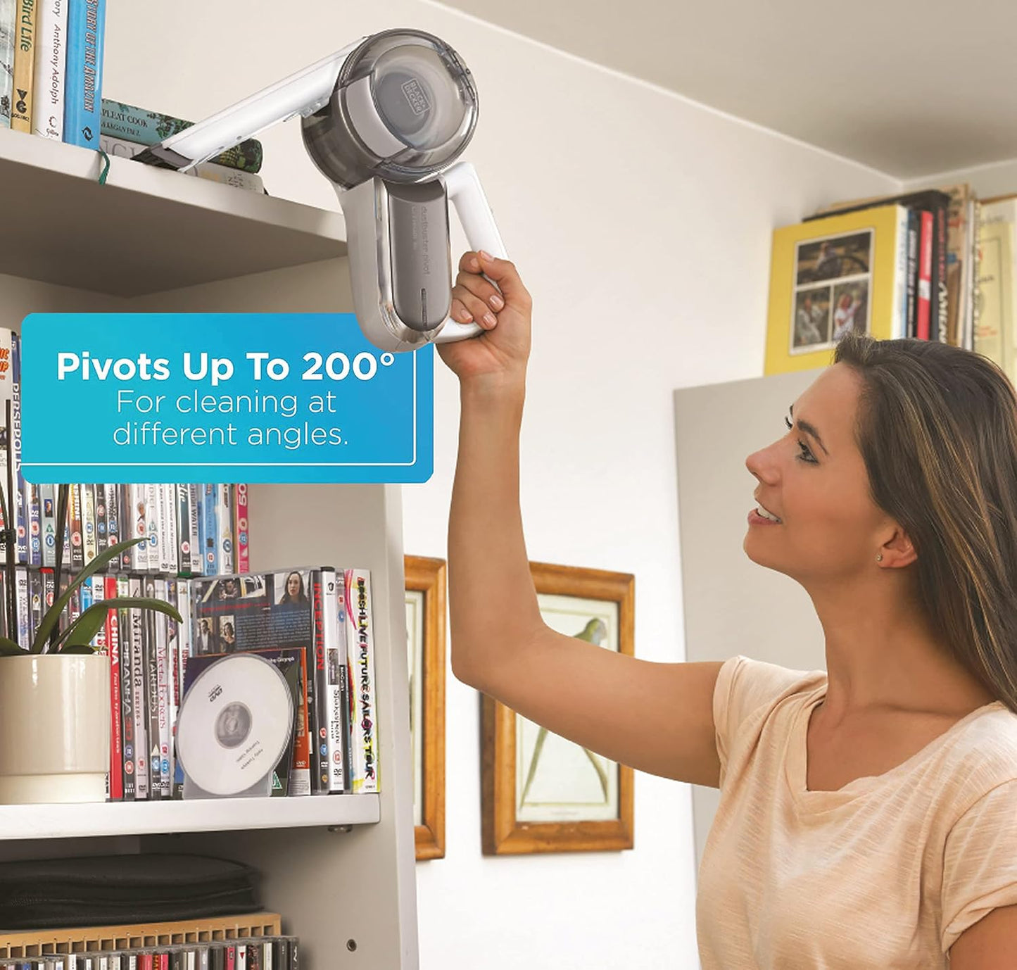 BLACK + DECKER Dustbuster pivot 21.6 wh Pivoting Nozzle, Compact Cordless Vacuum, Ideal for Home & Car, Easy Storage, Champagne/White - PV1420L-B5