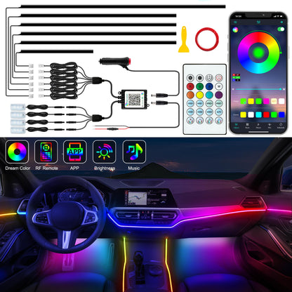 اضواء شريط داخلي LED للسيارة من جوشوب، اضواء LED اكريليك للسيارة مع تقنية Dreamcolor الديناميكية، مجموعة اضاءة محيطة مع تحكم لاسلكي في التطبيق وجهاز تحكم عن بعد بالترددات الراديوية (6 في 1)