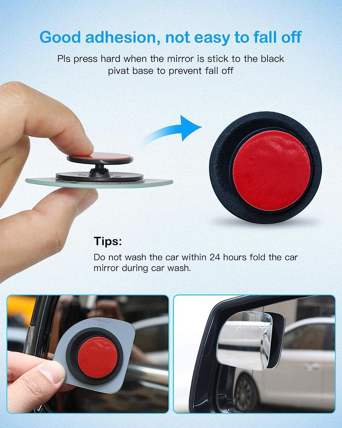 2 Pack - Fan Shaped 1.97" Mirrors Blind Spot Mirror for Car, Universal Fit, HD, Stick on, Frameless, Convex, Wide Angle, Rear View Mirror