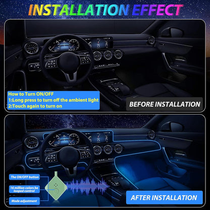 شريط إضاءة LED داخلي للسيارة، إضاءة محيطة LED بألوان RGB بـ 16 مليون لون من الألياف الضوئية وإيقاع مزامنة الموسيقى، ملحقات إضاءة LED نيون USB للوحة التحكم المركزية ولوحة القيادة، نسخة مطورة