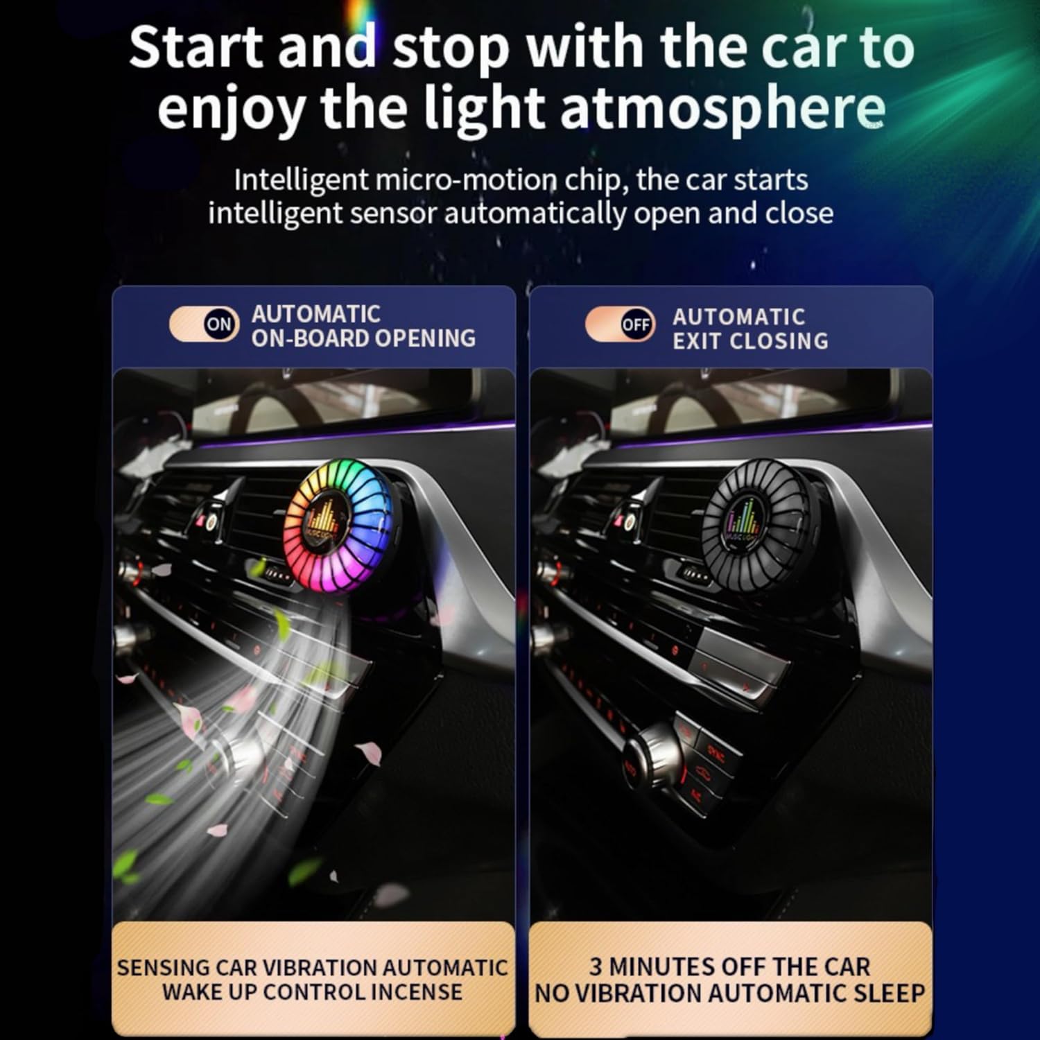 Smart Car Ambient light with air Freshener Aromatherapy, 24LED RGB Interior Car Lights with APP/Voice Controlled, over 200 Color Modes, time mode, Sync to Music, Long-Lasting Fragrance, Natural, Safe