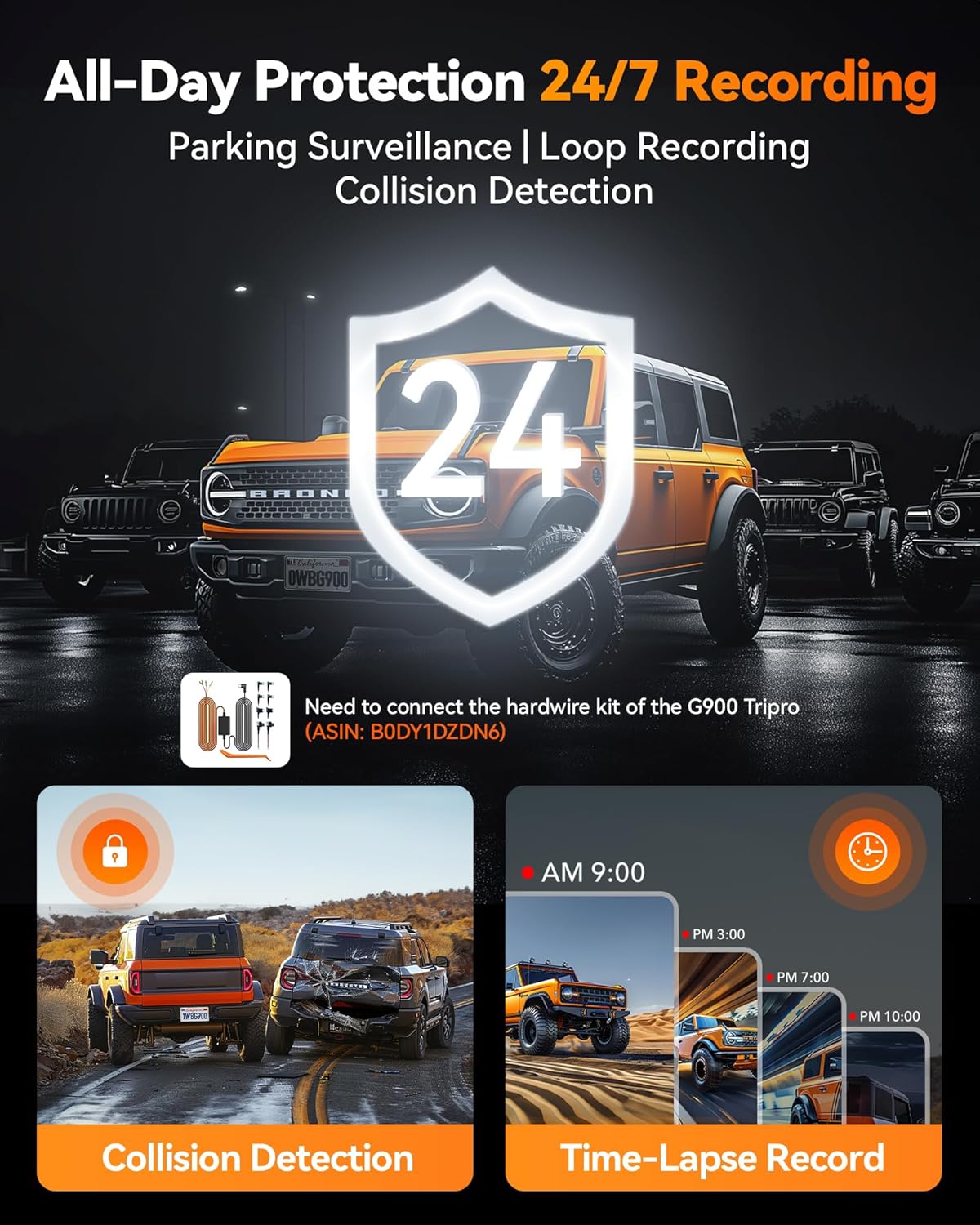 WOLFBOX G900 Tripro Bumper Version 3 Channel 4K Mirror Dash Cam, STARVIS 2 IMX678 Night Vision, 4K+2.5K+1080P Front and Rear Bumper Dash Cam, 5.8GHz WiFi, Voice Control, Includes 256GB Card & GPS