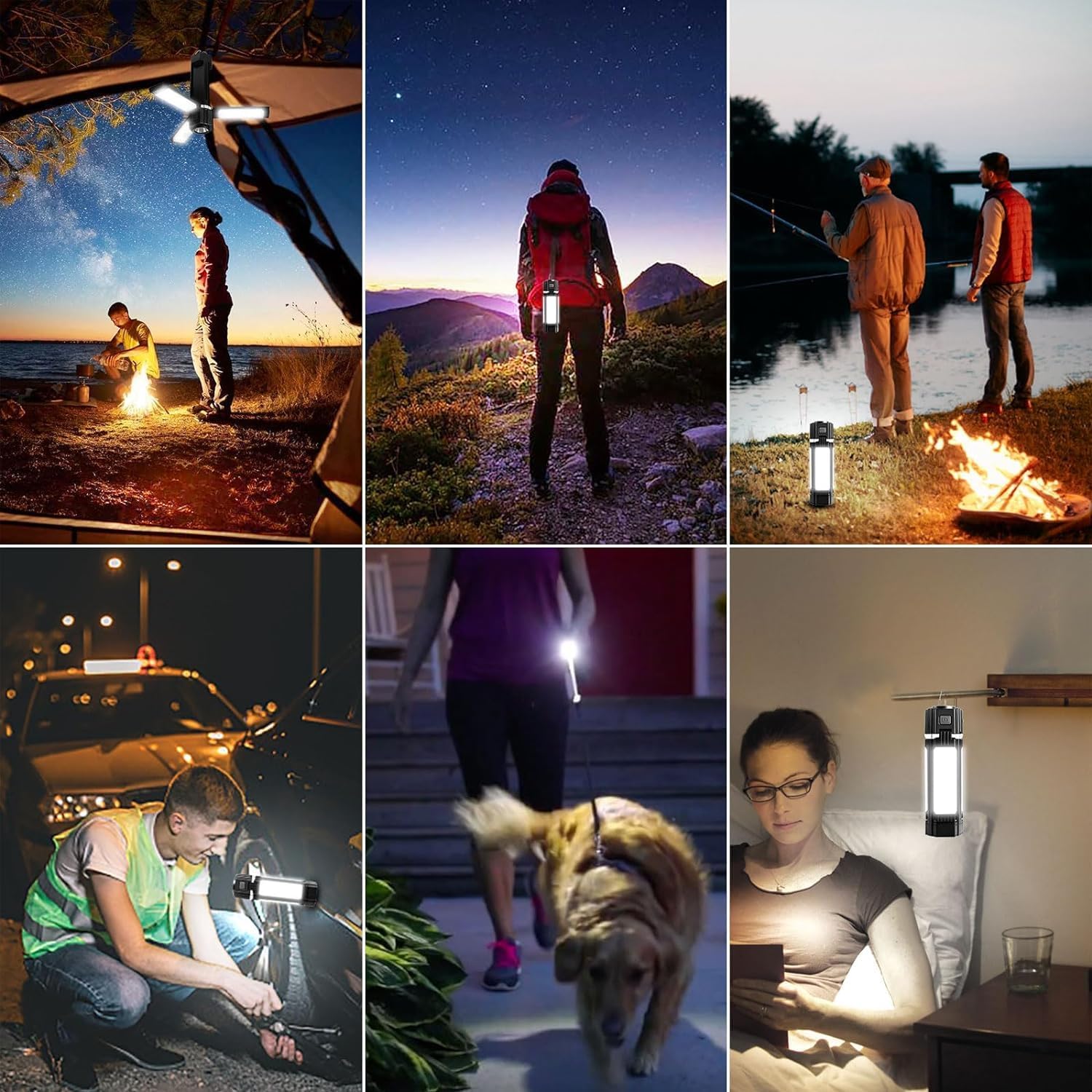 Camping Lantern, LED Flashlight Lantern, Foldable Electric Camping Lights Lamp 5 Modes, 3000mAh Portable with Magnetic Top for Outdoor, Power Cuts, Fishing, Magnetic Vehicle Repair Light