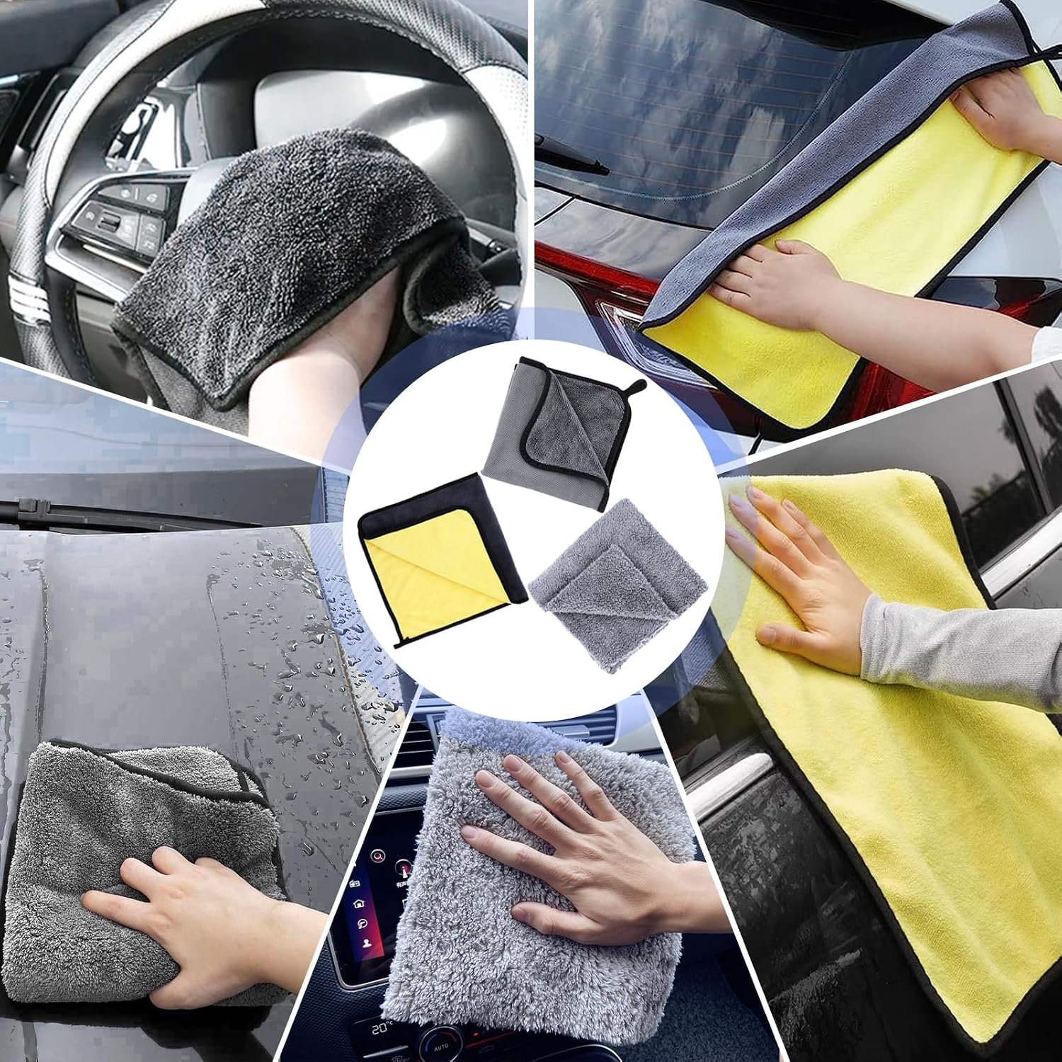 مجموعة أدوات تنظيف السيارات من أزوني، 10 قطع مع كيس، مجموعة منتجات العناية بالسيارات، طقم هدايا، تشمل قفازات تنظيف السيارات من المايكروفايبر، منشفة تجفيف خارجية، قماش شبكي، فرشاة للعجلات المعدنية