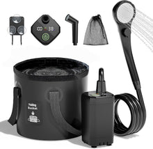 Portable Shower, 6000mAh Rechargeable Camping Shower Pump with 20L Foldable Bucket, Outdoor Shower for Hiking Beach, Travel, Pet Bath, Car Washing, Surf & Boat Cleaning