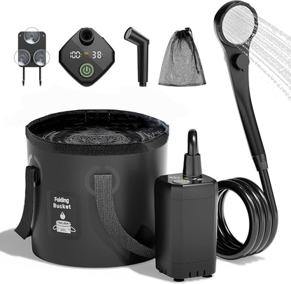 Portable Shower, 6000mAh Rechargeable Camping Shower Pump with 20L Foldable Bucket, Outdoor Shower for Hiking Beach, Travel, Pet Bath, Car Washing, Surf & Boat Cleaning