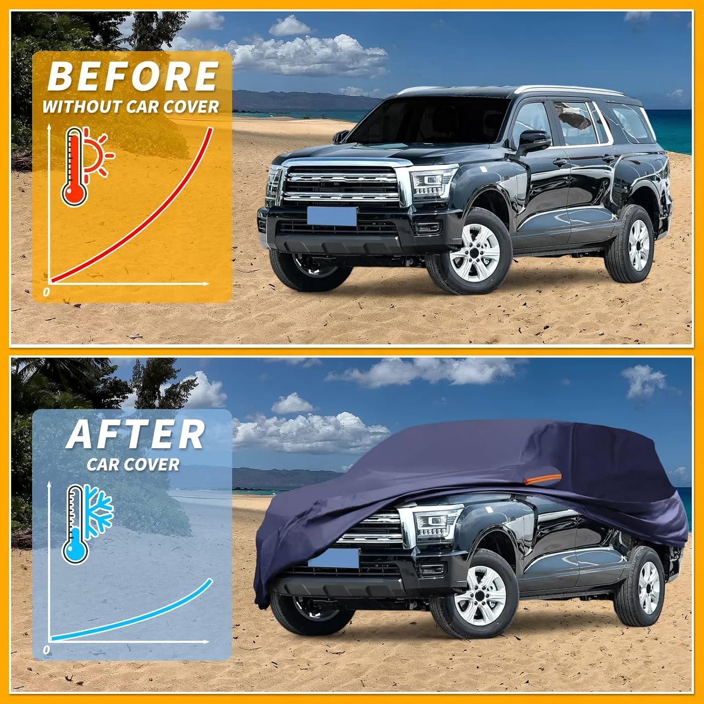 SUV Full Car Cover WaterproofDustproof, UV Protection, Windproof,Sunproof, Scratch-Resistant, BreathableT190 Oxford Fabric with Reflective Stripfor Outdoor & indoor Use -Fits Most SUVs (SUVs, 210.6")