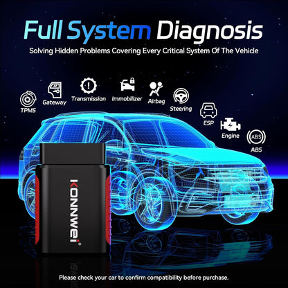 ماسح ضوئي OBD2 بلوتوث KDIAG - أداة تشخيص كاملة للسيارة لمحرك، ناقل حركة، ABS، TPMS، تكييف، توجيه، بطارية، أخرى، مع تحكم مزدوج الاتجاه، إعادة ضبط الزيت/EPB/DPF/BMS، تطبيق iOS Android