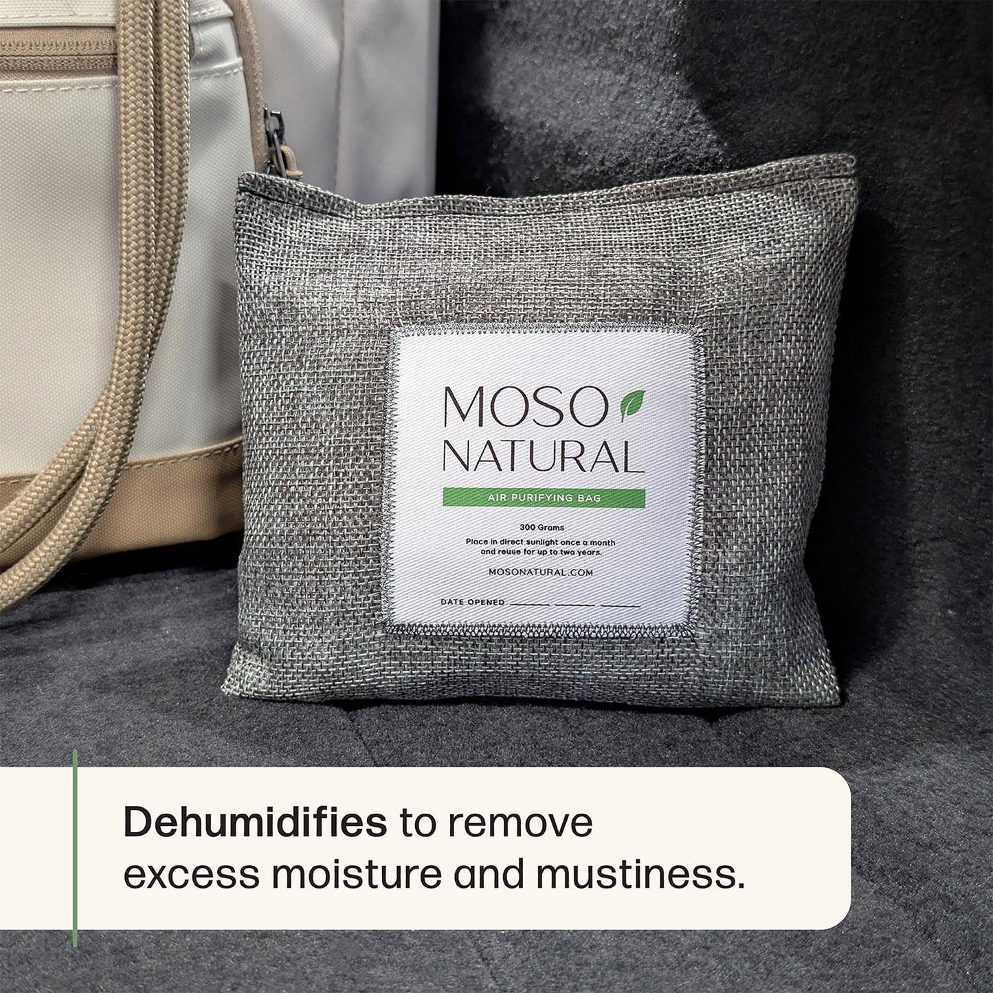 MOSO NATURAL Air Purifying Bag A Scent Free Odor Eliminator For Cars, Trucks and SUVs. Premium Moso Bamboo Charcoal Odor Absorber - 300 g (Pack of 1), Linen, Long Lasting Bag| Lasts up to 2 years!