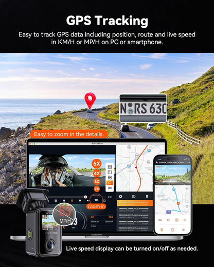Vantrue E360 ACE 5.2K 360° Panoramic WiFi Dash Cam, Handheld Camera, STARVIS 2, HDR, IR Night Vision, Front Rear Inside Dashcam, Voice/Touch Control, GPS, 24/7 Buffered Parking Mode, Support 512GB Max