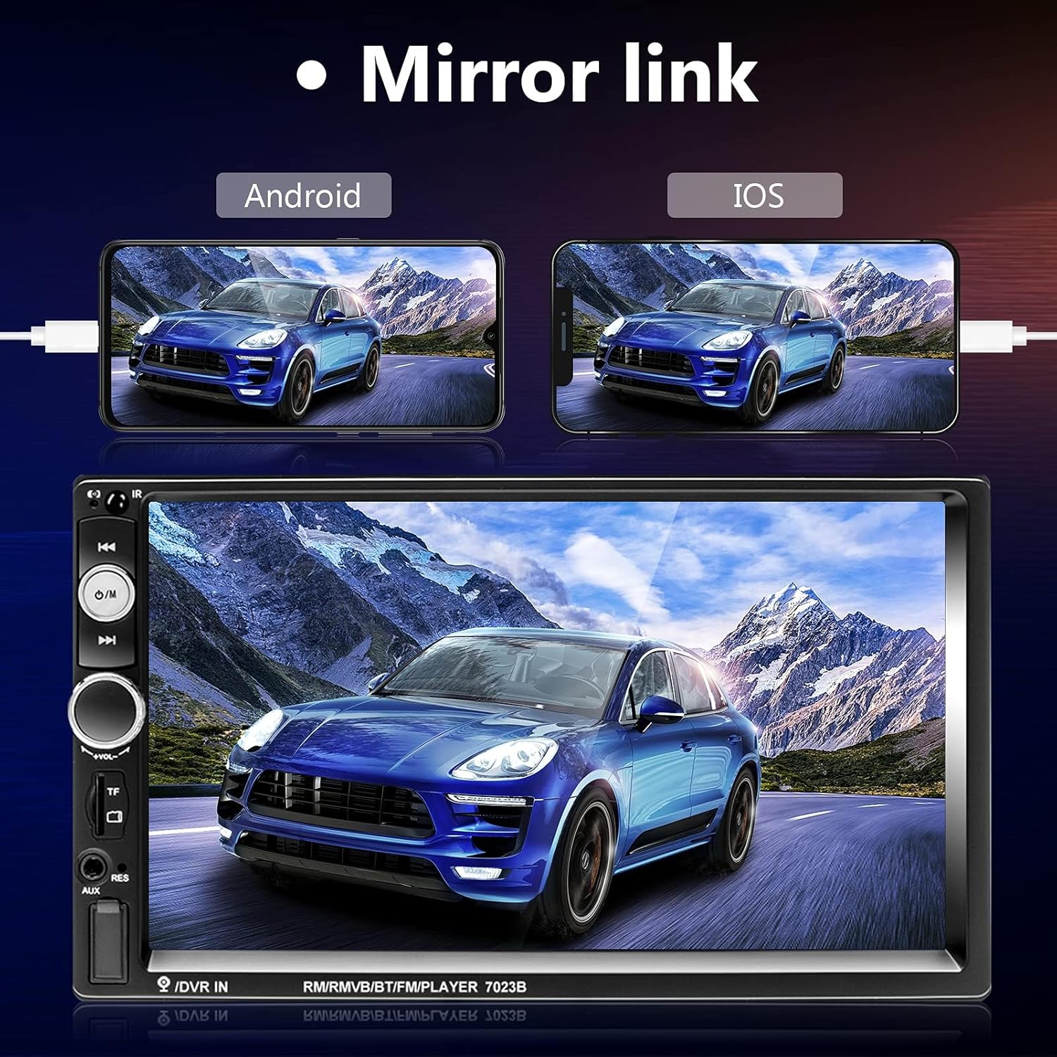 بودوفو راديو ستيريو للسيارة مزدوج دين مع شاشة LCD رقمية تعمل باللمس 7 انش، MP3/USB/SD AM/FM، بلوتوث، جهاز تحكم عن بعد لاسلكي