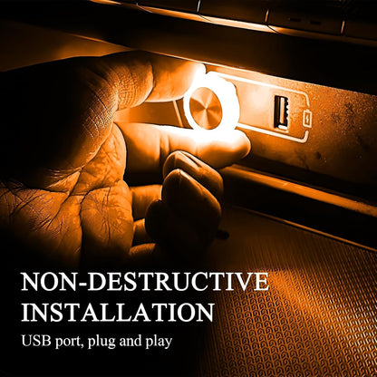 مصابيح LED USB للسيارة من 4 قطع، مصابيح ليلية مدمجة لداخل السيارة، مجموعة عالمية للسيارات المحيطة، ديكور سيارات صفراء، مجموعة اضاءة LED لسيارات ار في وسيارات الدفع الرباعي