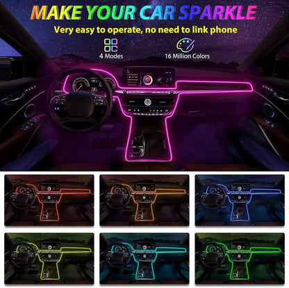 شريط إضاءة LED داخلي للسيارة، إضاءة محيطة LED بألوان RGB بـ 16 مليون لون من الألياف الضوئية وإيقاع مزامنة الموسيقى، ملحقات إضاءة LED نيون USB للوحة التحكم المركزية ولوحة القيادة، نسخة مطورة
