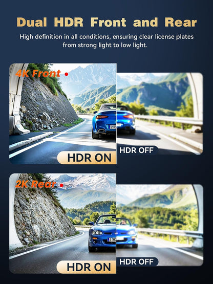 كاميرا لوحة القيادة 4K + 2K من دديباي للسيارات، كاميرا داش مزدوجة STARVIS 2 IMX678 HDR، كاميرا سيارة أمامية وخلفية بسعة 64G eMMC مجانية، 60 إطارًا في الثانية، واي فاي 5G، GPS، شاشة IPS 3 بوصات، رؤية