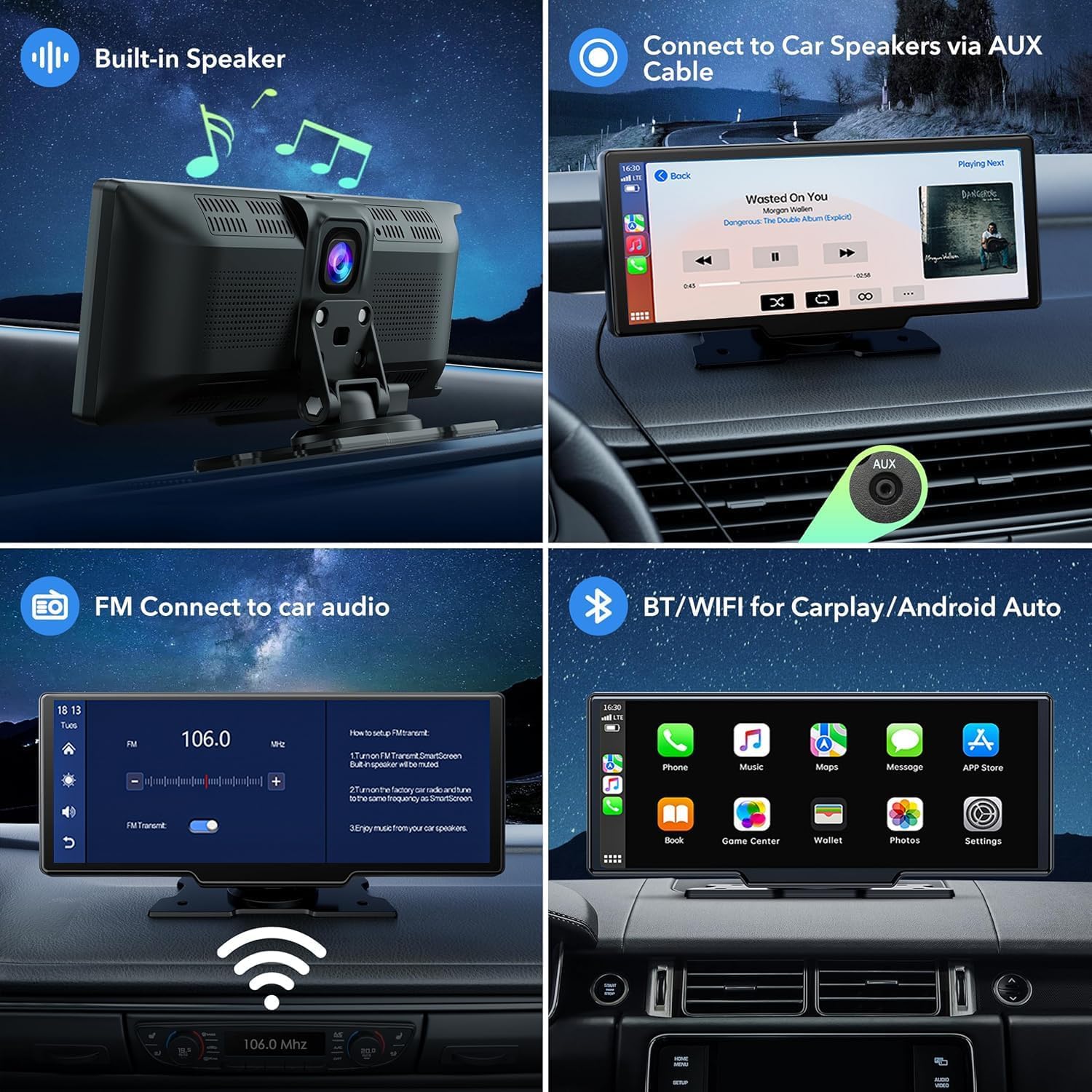 Wireless CarPlay Screen for Car with 2.5K Dash Cam, 1080P Backup Camera, 9.26" Portable Car Stereo with Apple CarPlay, Android Auto, Mirror Link, Loop Recording, GPS Navigation, AUX/FM