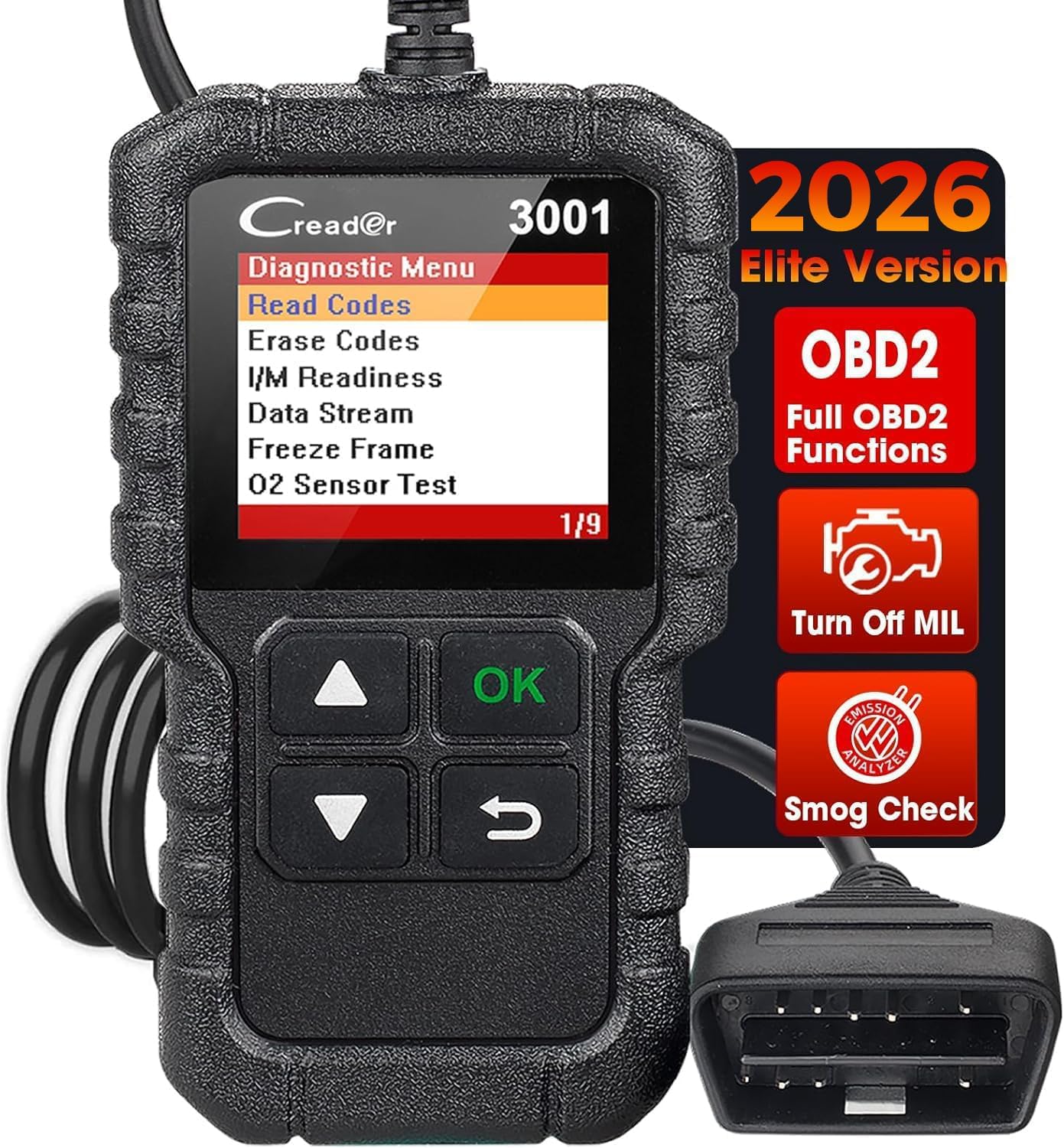جهاز كشف أعطال السيارات لونش كريدر 3001 بنظام OBD2 لفحص أعطال لمبة فحص المحرك وحساس الأكسجين، أداة تشخيص السيارات لجميع بروتوكولات OBDII منذ 1996