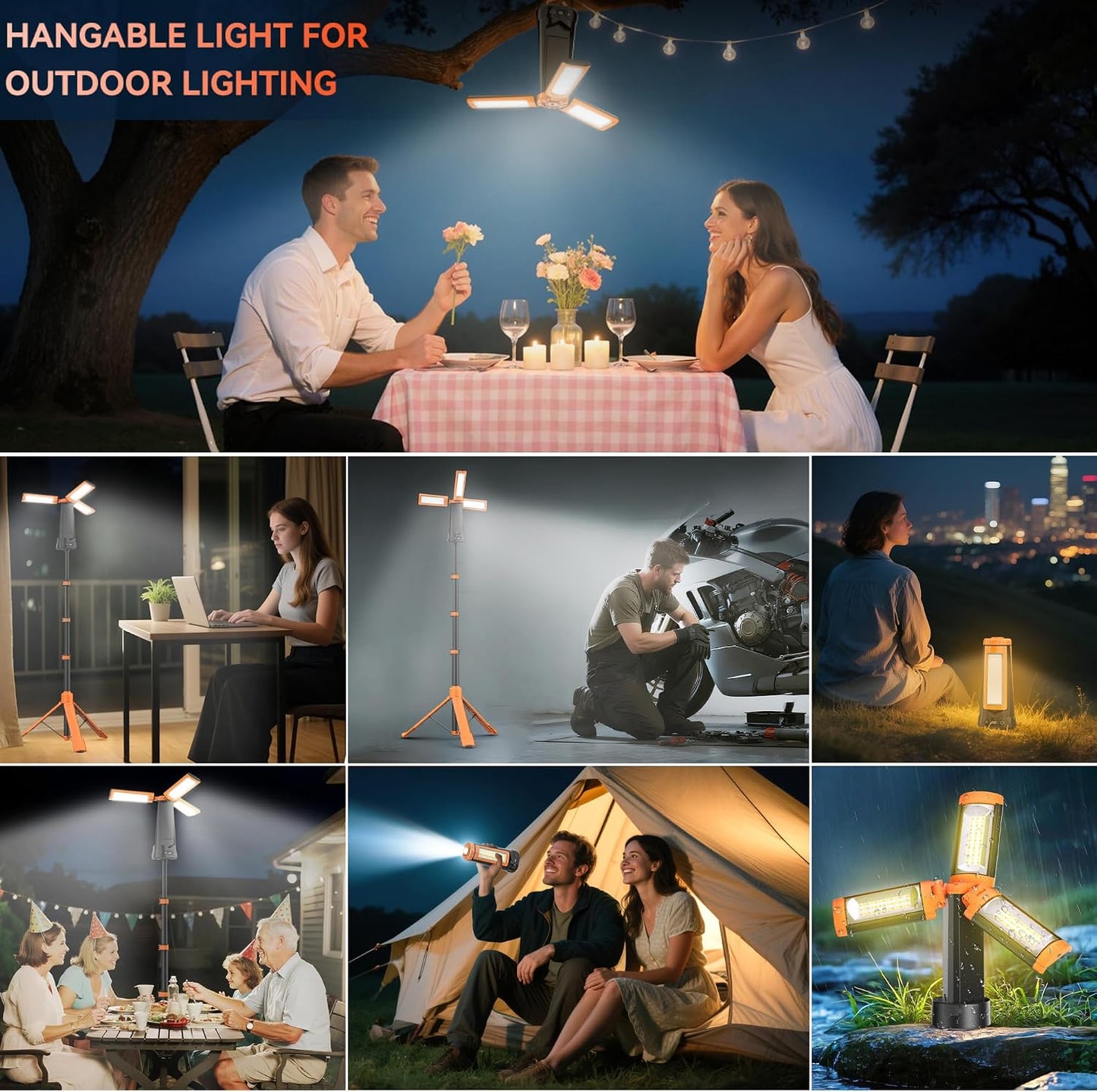 Portable LED Camping Lantern-Cordless Work Light Magnetic Camping Essentials-Detachable Tripod-Rechargeable with Stand-Indoor Outdoor Home LED Flashlights for Camping,Hiking,Fishing,Travel (Light)