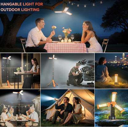Portable LED Camping Lantern-Cordless Work Light Magnetic Camping Essentials-Detachable Tripod-Rechargeable with Stand-Indoor Outdoor Home LED Flashlights for Camping,Hiking,Fishing,Travel (Light)