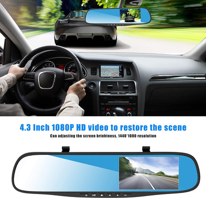 كاميرات داش كام للسيارات الأمامية والخلفية من إيسينلونج، عدسة مزدوجة عالية الدقة 1080P 4.3 بوصة، كاميرا DVR مرآة الرؤية الخلفية للسيارة مسجل فيديو داش كام