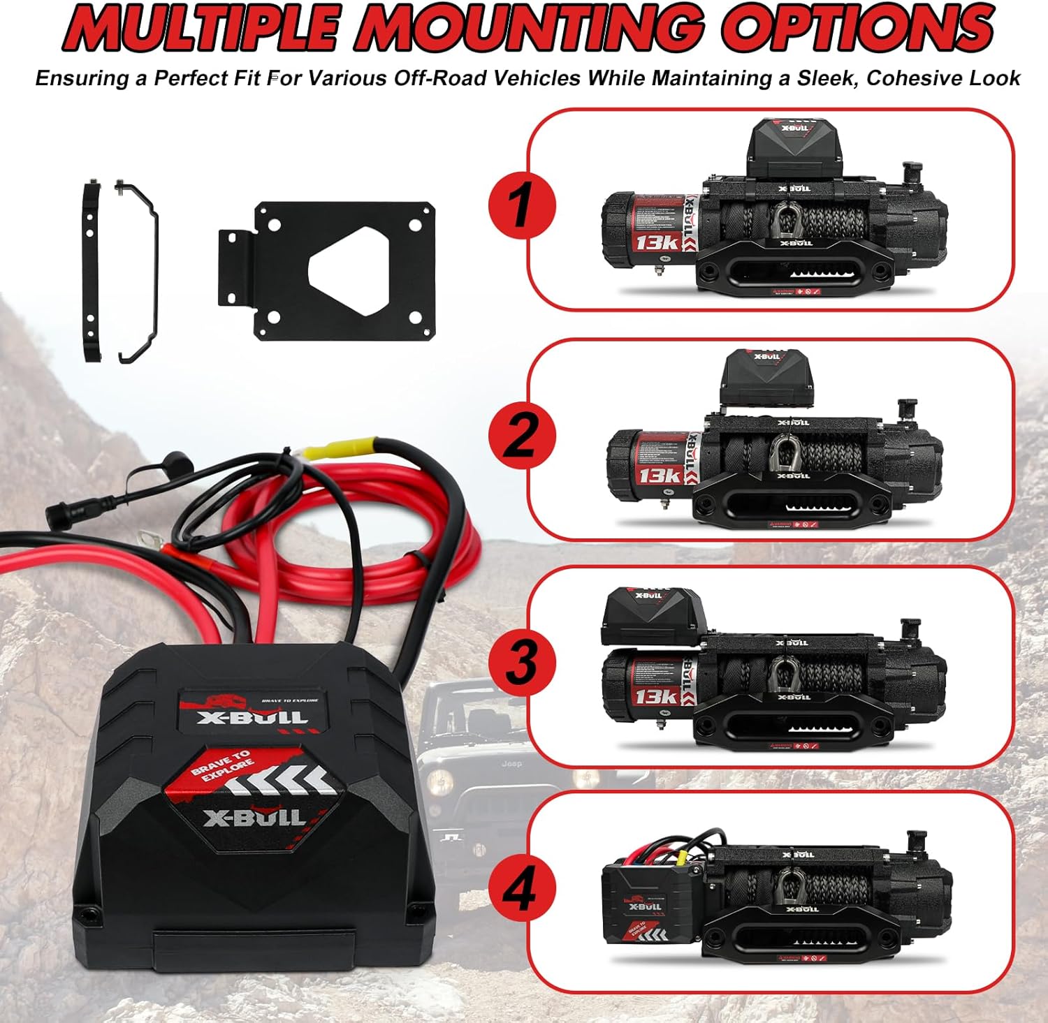 X-BULL Electric Winch 13000 lb. Load Capacity with 79ft Synthetic Rope and Hawse Fairlead 12V IP68 Waterproof, Wired and Wireless Remote for 4WD 4x4 Off-Road Vehicle Truck Jeep